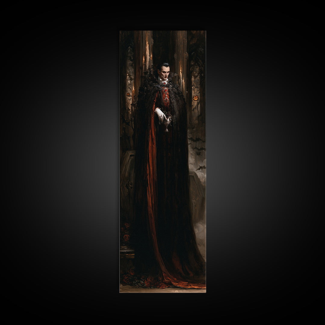 The Last Carpathian Lord, Victorian Vampire Portrait, Tall Narrow Canvas Print, Antique Style Decor, Gothic Wall Decor, Classic Monster Art
