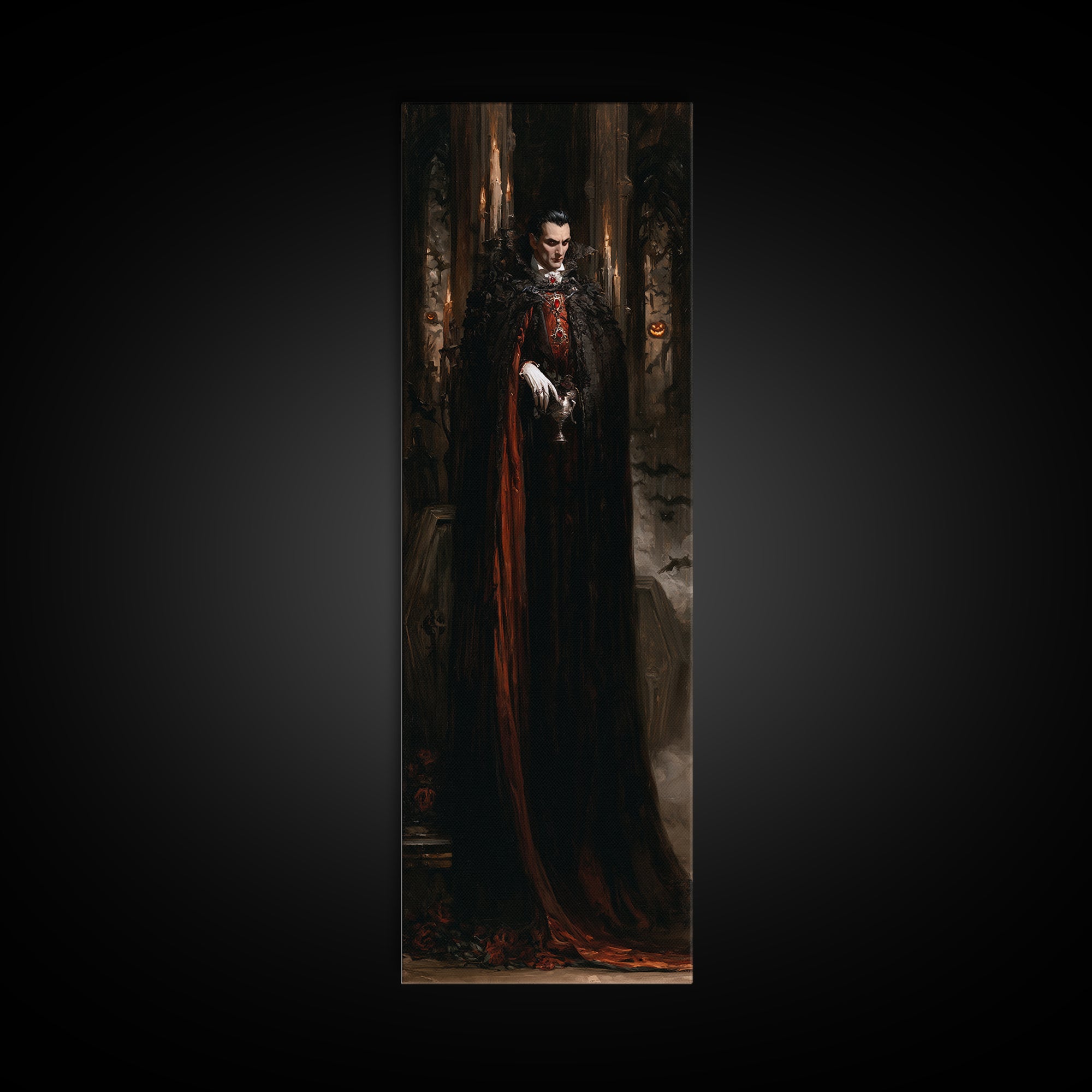 The Last Carpathian Lord, Victorian Vampire Portrait, Tall Narrow Canvas Print, Antique Style Decor, Gothic Wall Decor, Classic Monster Art
