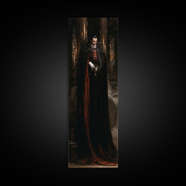 The Last Carpathian Lord, Victorian Vampire Portrait, Tall Narrow Canvas Print, Antique Style Decor, Gothic Wall Decor, Classic Monster Art