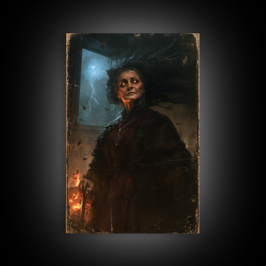 The Widow Of The Full Moon, Victorian Werewolf Portrait, Vertical Canvas Print, Gothic Home Decor, Gothic Wall Decor, Classic Monster Art