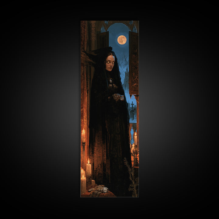 The Widow Of The Full Moon, Victorian Werewolf Portrait, Tall Narrow Canvas Print, Classic Halloween Decor, Canvas Print