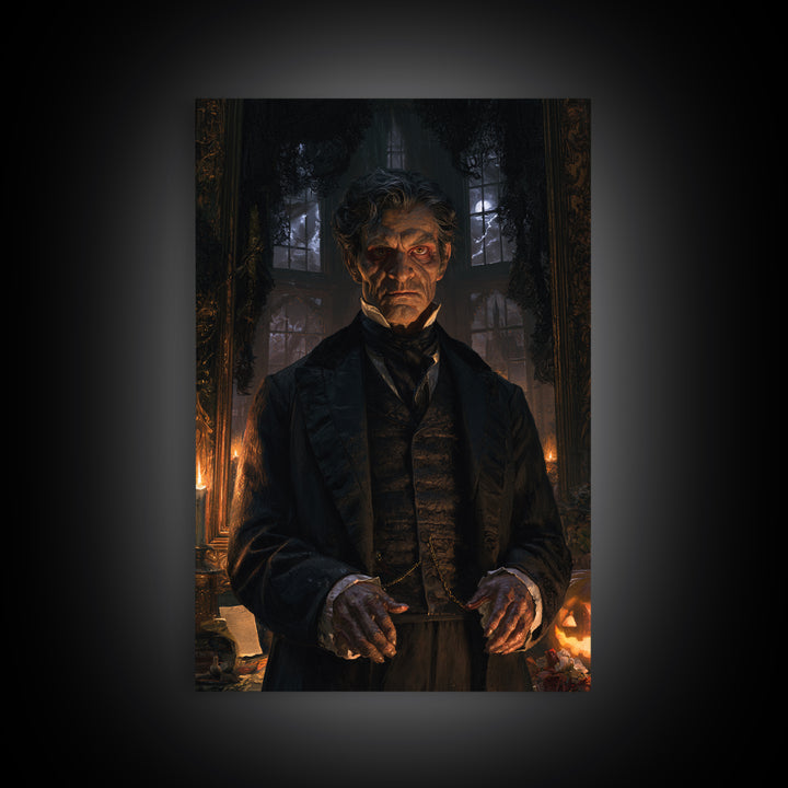 The Parish Beast, Victorian Werewolf Portrait, Vertical Canvas Print, Dark Academia Decor, Canvas Print, Classic Monster Art