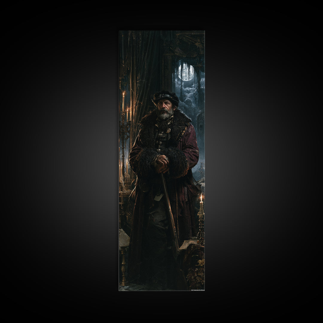 The Midnight Gamekeeper, Victorian Werewolf Portrait, Tall Narrow Canvas Print, Antique Style Decor, Gothic Wall Decor, Classic Monster Art