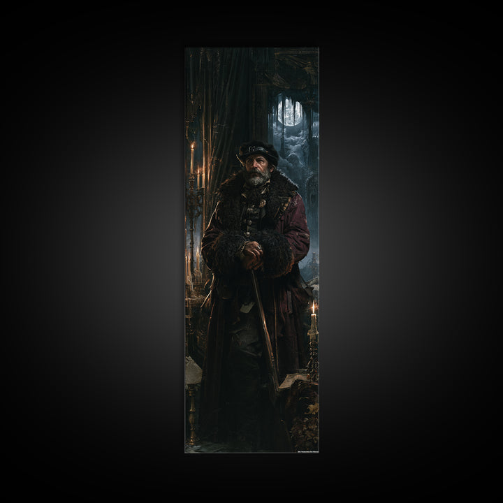 The Midnight Gamekeeper, Victorian Werewolf Portrait, Tall Narrow Canvas Print, Antique Style Decor, Gothic Wall Decor, Classic Monster Art
