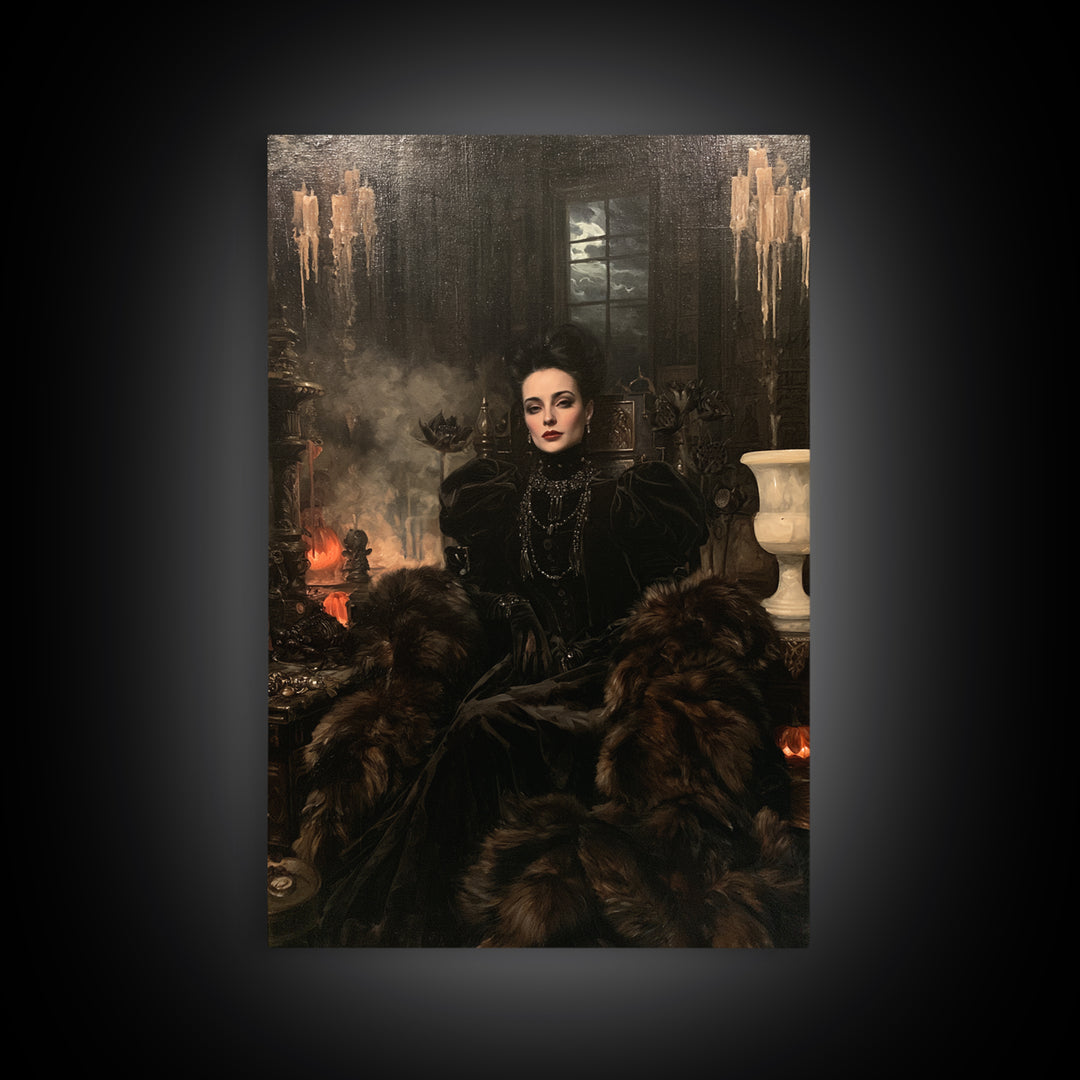 The Heiress Of Howling Fen, Victorian Werewolf Portrait, Vertical Canvas Print, Gothic Home Decor, Classic Monster Art