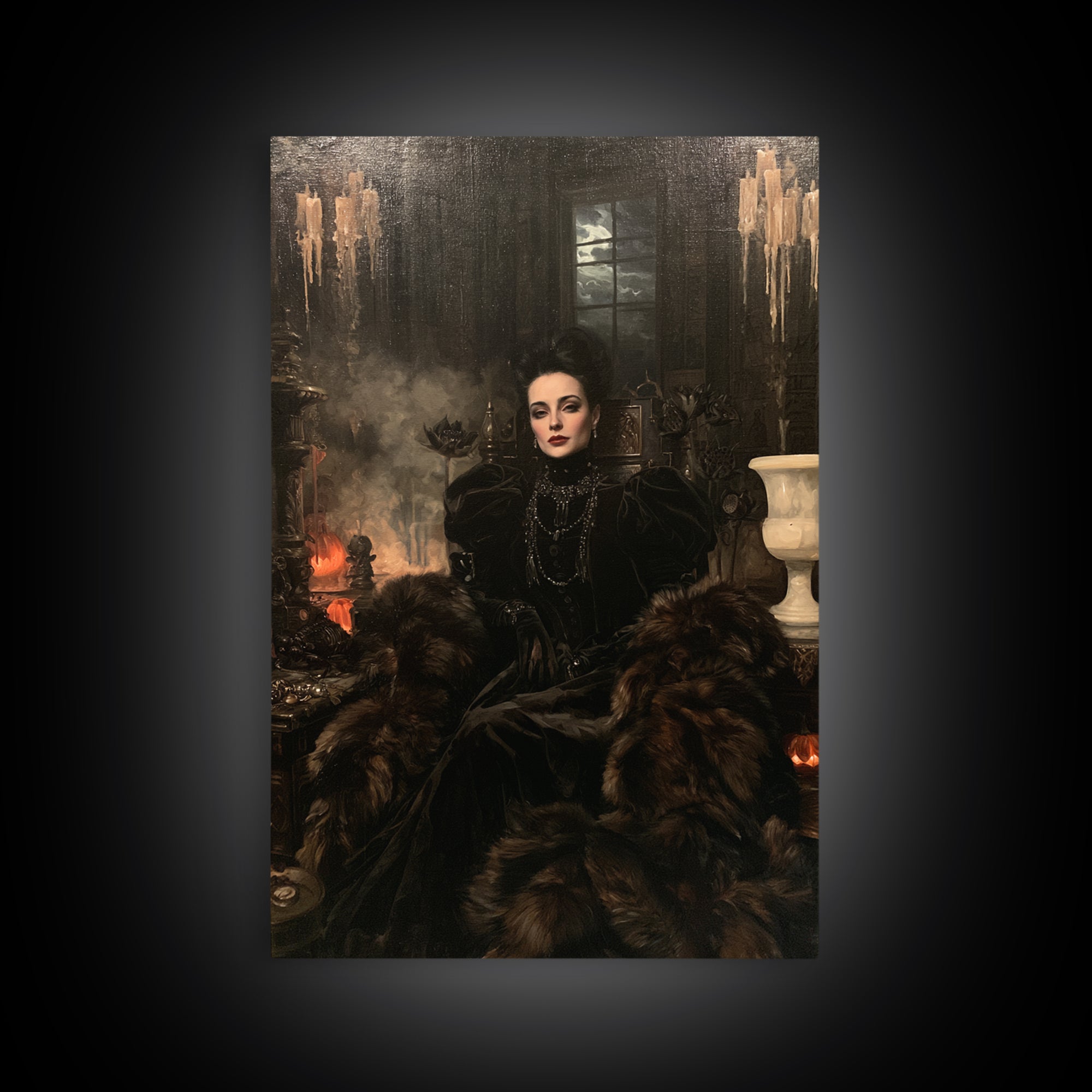 The Heiress Of Howling Fen, Victorian Werewolf Portrait, Vertical Canvas Print, Gothic Home Decor, Classic Monster Art