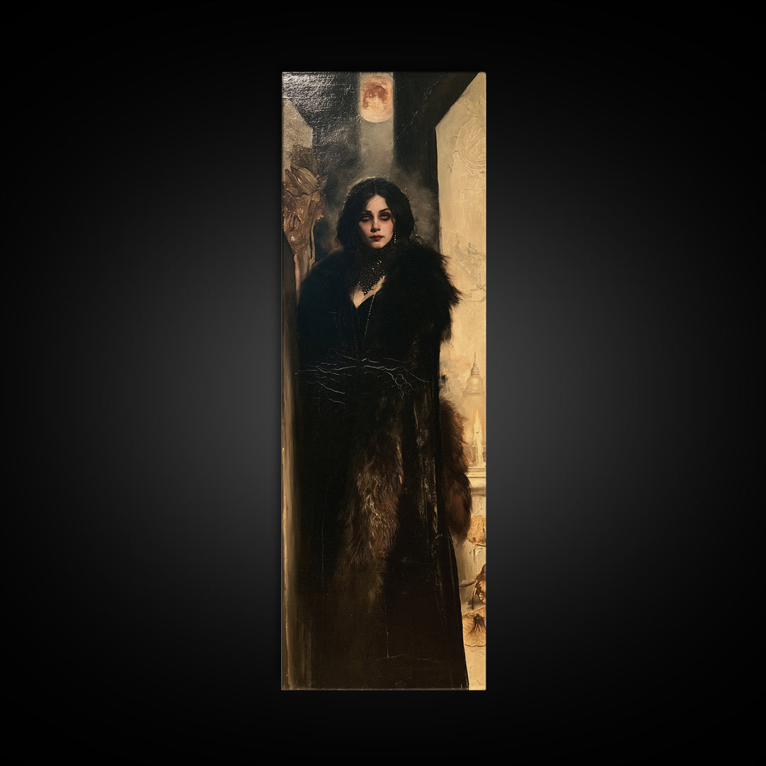 The Heiress Of Howling Fen, Victorian Werewolf Portrait, Tall Narrow Canvas Print, Classic Halloween Decor, Gothic Wall Decor