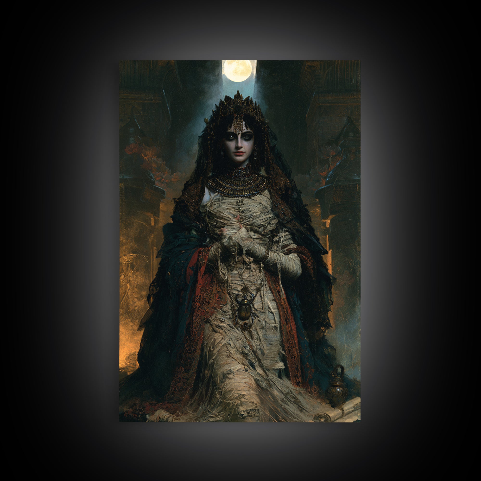 The Pharaoh’s Bride, Victorian Mummy Portrait, Vertical Canvas Print, Dark Academia Decor, Antique Horror Decor, Classic Monster Art