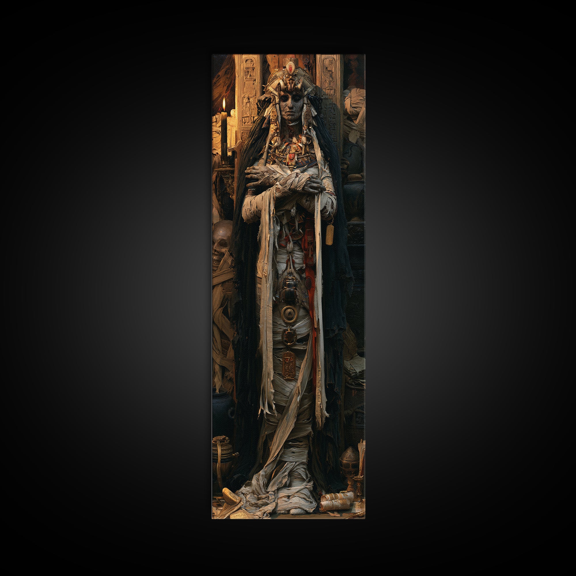 The Pharaoh’s Bride, Victorian Mummy Portrait, Tall Narrow Canvas Print, Macabre Home Decor, Canvas Print, Classic Monster Art