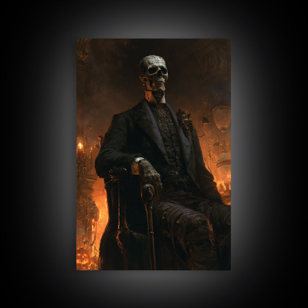 The Tomb Gentleman, Victorian Mummy Portrait, Vertical Canvas Print, Antique Style Decor, Halloween Portrait Art, Classic Monster Art