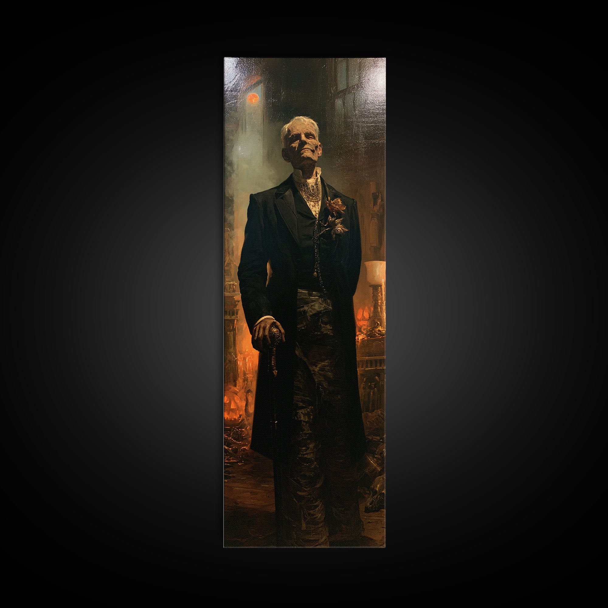The Tomb Gentleman, Victorian Mummy Portrait, Tall Narrow Canvas Print, Macabre Home Decor, Canvas Print, Classic Monster Art