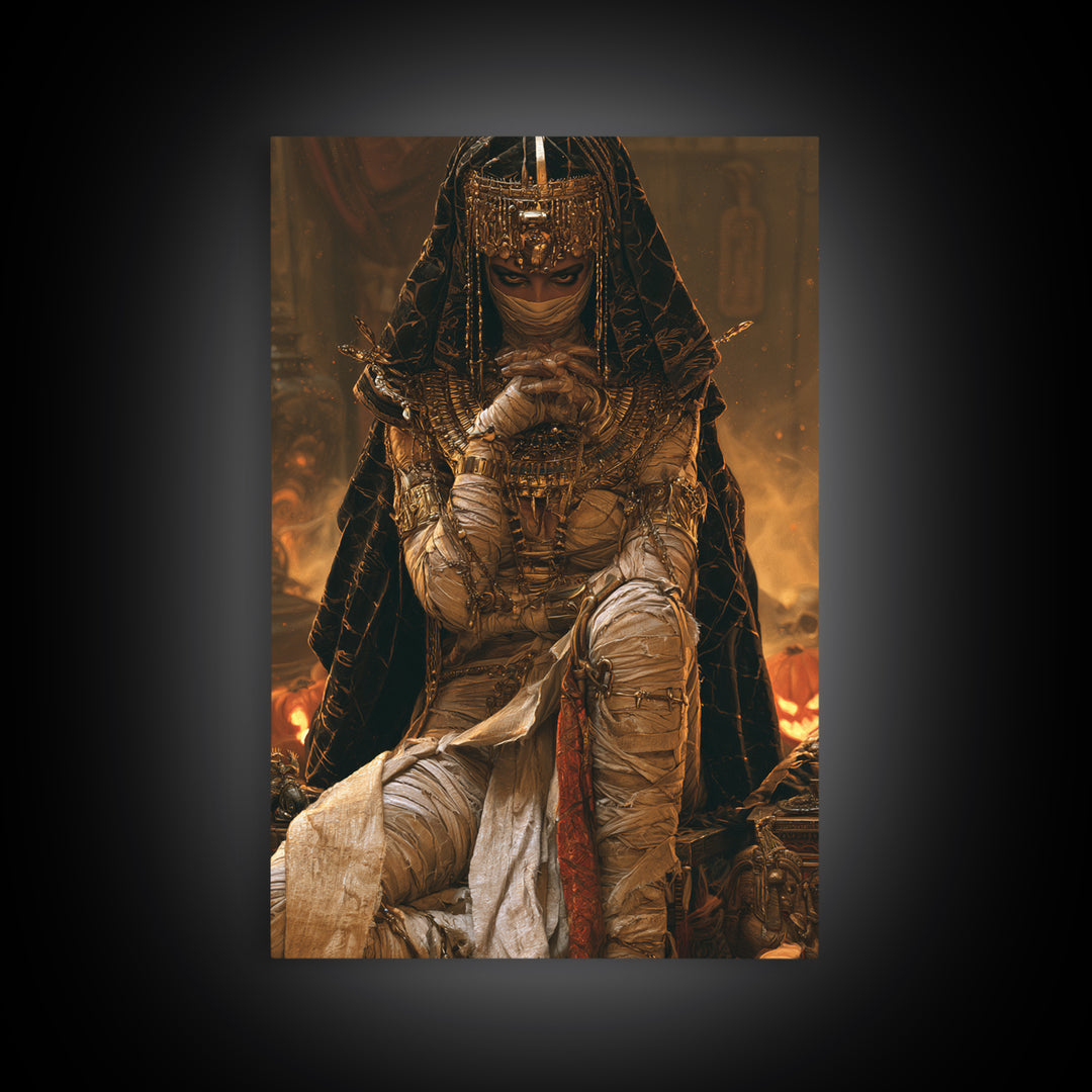 The Scarab Priestess, Victorian Mummy Portrait, Vertical Canvas Print, Macabre Home Decor, Spooky Season Decor, Classic Monster Art