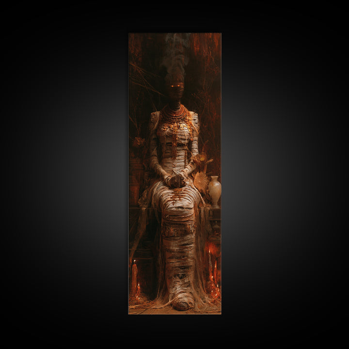 The Scarab Priestess, Victorian Mummy Portrait, Tall Narrow Canvas Print, Classic Halloween Decor, Spooky Season Decor, Classic Monster Art