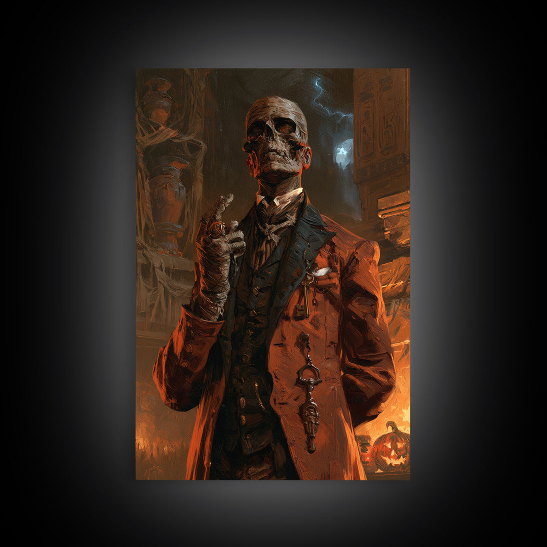 The Linen Baron, Victorian Mummy Portrait, Vertical Canvas Print, Gothic Home Decor, Antique Horror Decor, Classic Monster Art