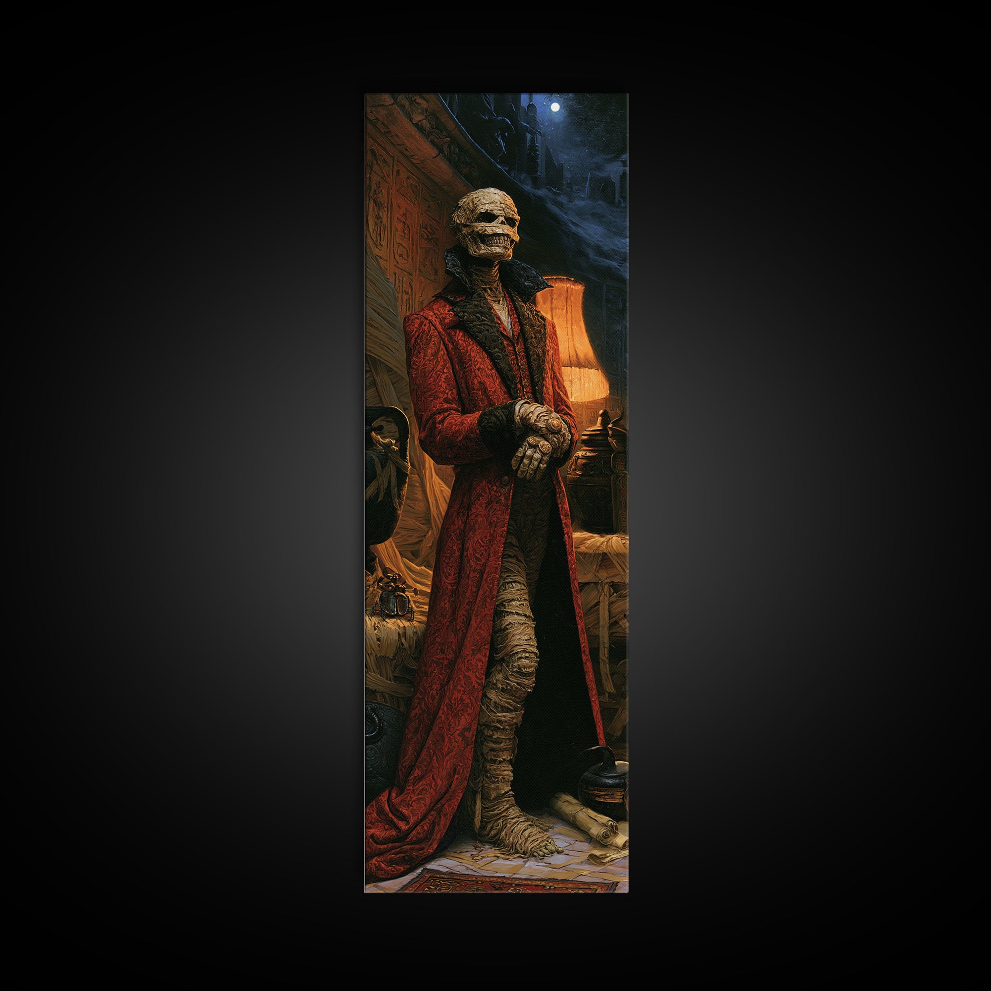 The Linen Baron, Victorian Mummy Portrait, Tall Narrow Canvas Print, Dark Academia Decor, Antique Horror Decor, Classic Monster Art