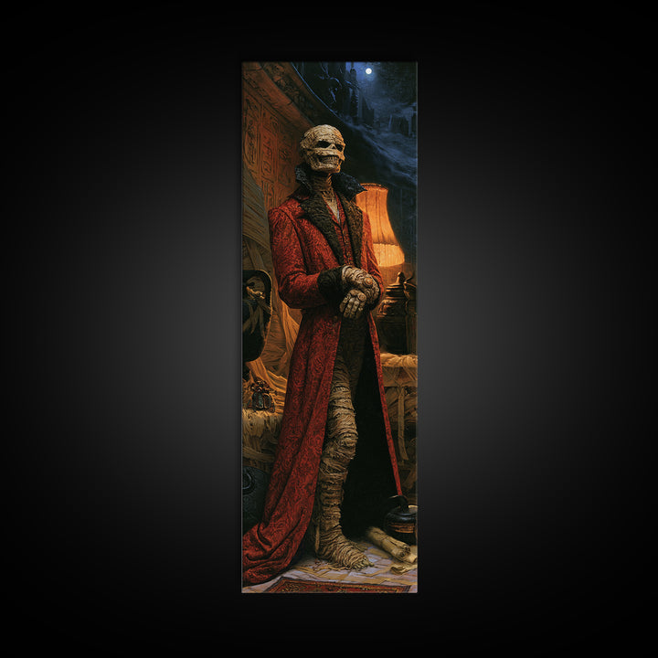 The Linen Baron, Victorian Mummy Portrait, Tall Narrow Canvas Print, Dark Academia Decor, Antique Horror Decor, Classic Monster Art