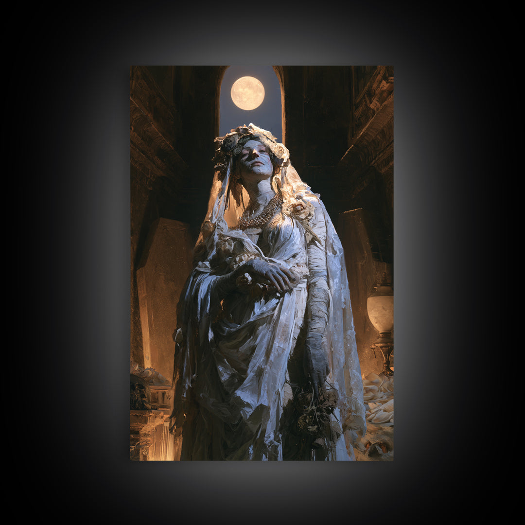 The Mausoleum Bride, Victorian Mummy Portrait, Vertical Canvas Print, Antique Style Decor, Canvas Print, Classic Monster Art