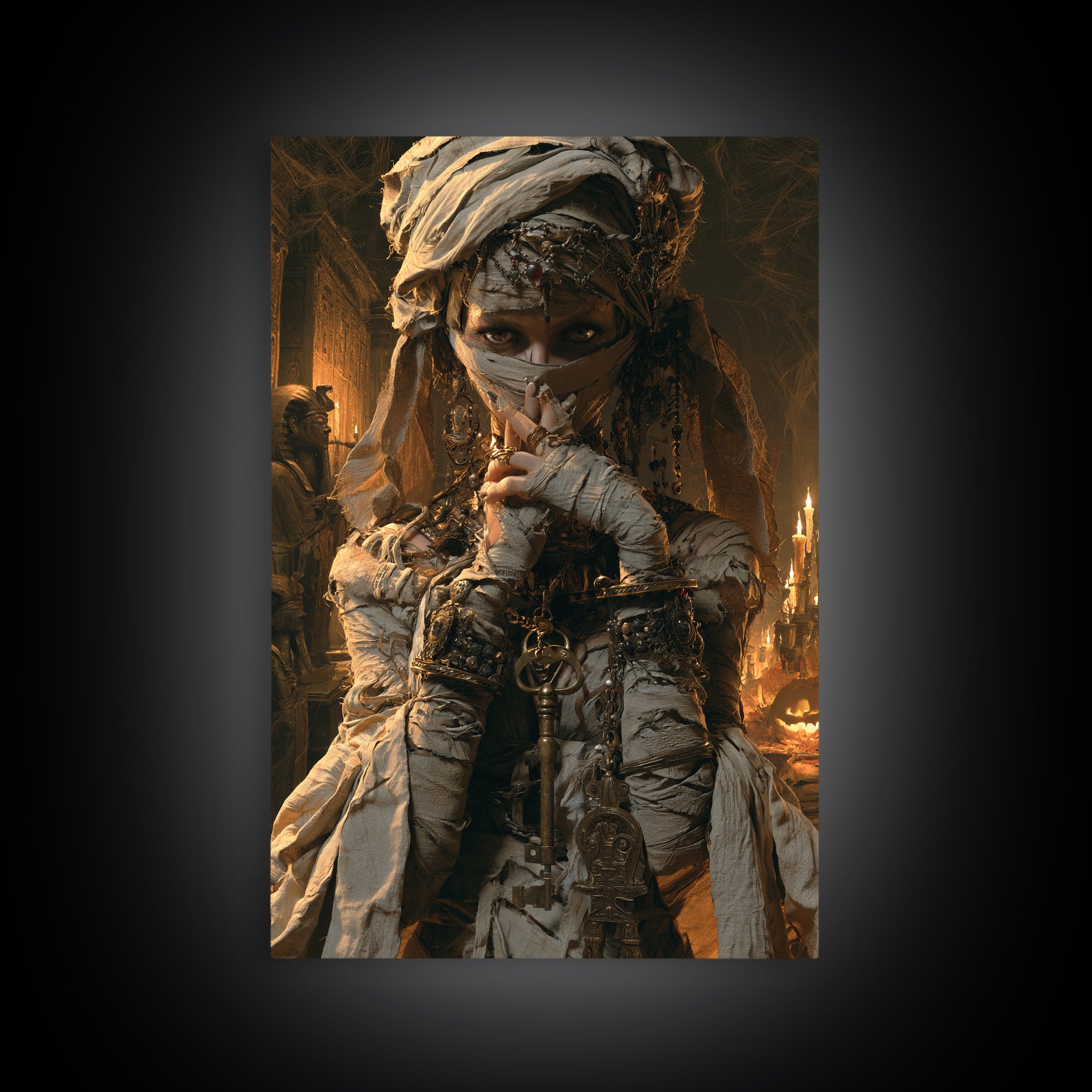 The Pyramid Heiress, Victorian Mummy Portrait, Vertical Canvas Print, Gothic Home Decor, Halloween Portrait Art, Classic Monster Art