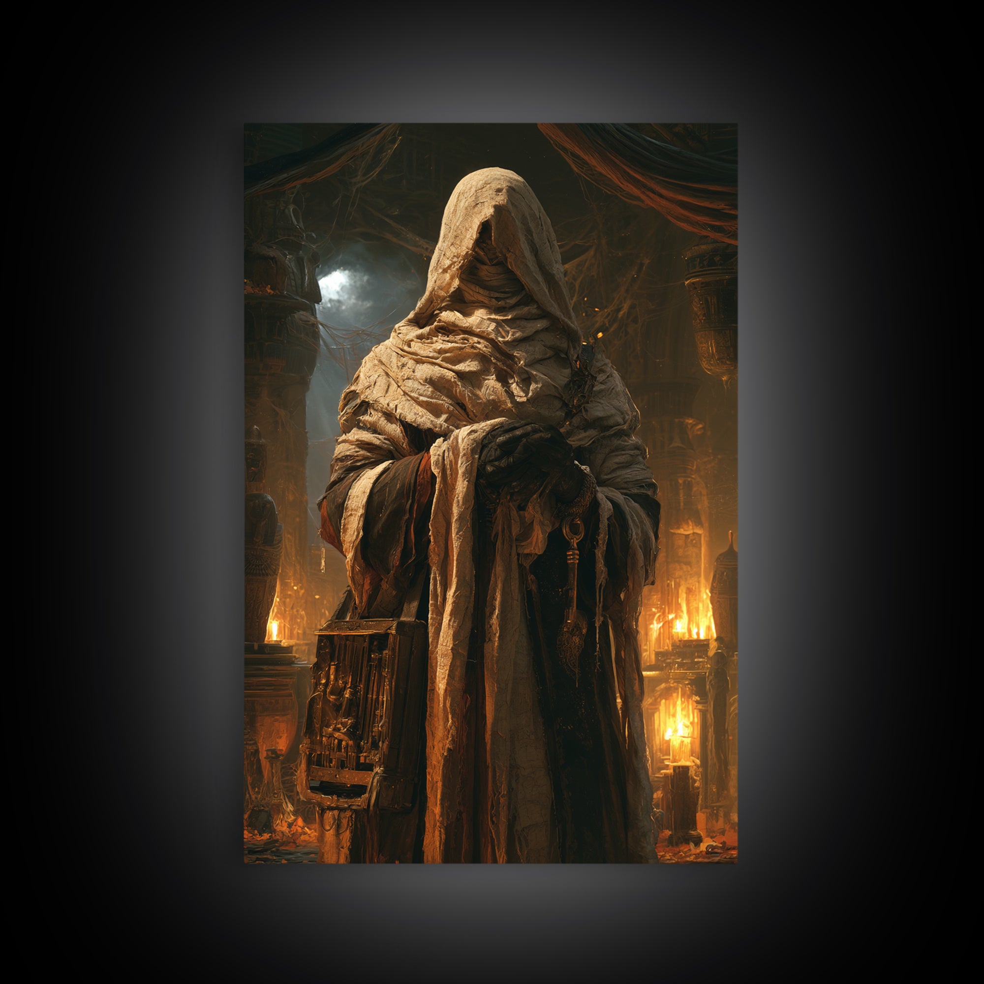 The Moonlit Embalmer, Victorian Mummy Portrait, Vertical Canvas Print, Macabre Home Decor, Canvas Print, Classic Monster Art
