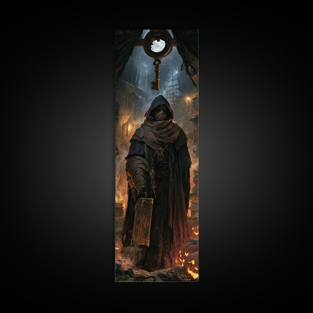 The Moonlit Embalmer, Victorian Mummy Portrait, Tall Narrow Canvas Print, Macabre Home Decor, Antique Horror Decor, Classic Monster Art