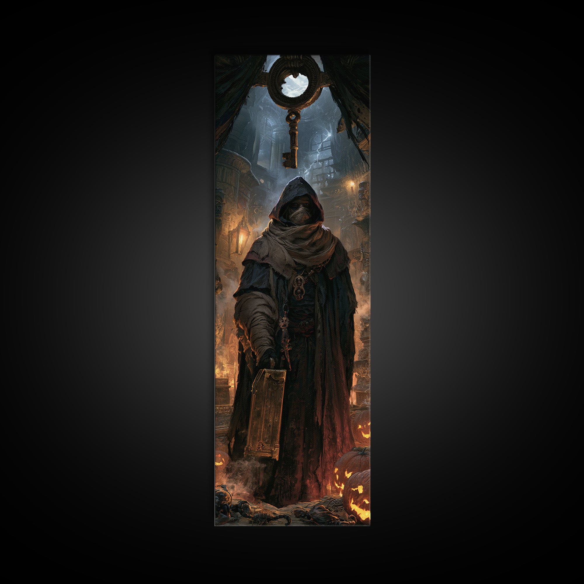 The Moonlit Embalmer, Victorian Mummy Portrait, Tall Narrow Canvas Print, Macabre Home Decor, Antique Horror Decor, Classic Monster Art