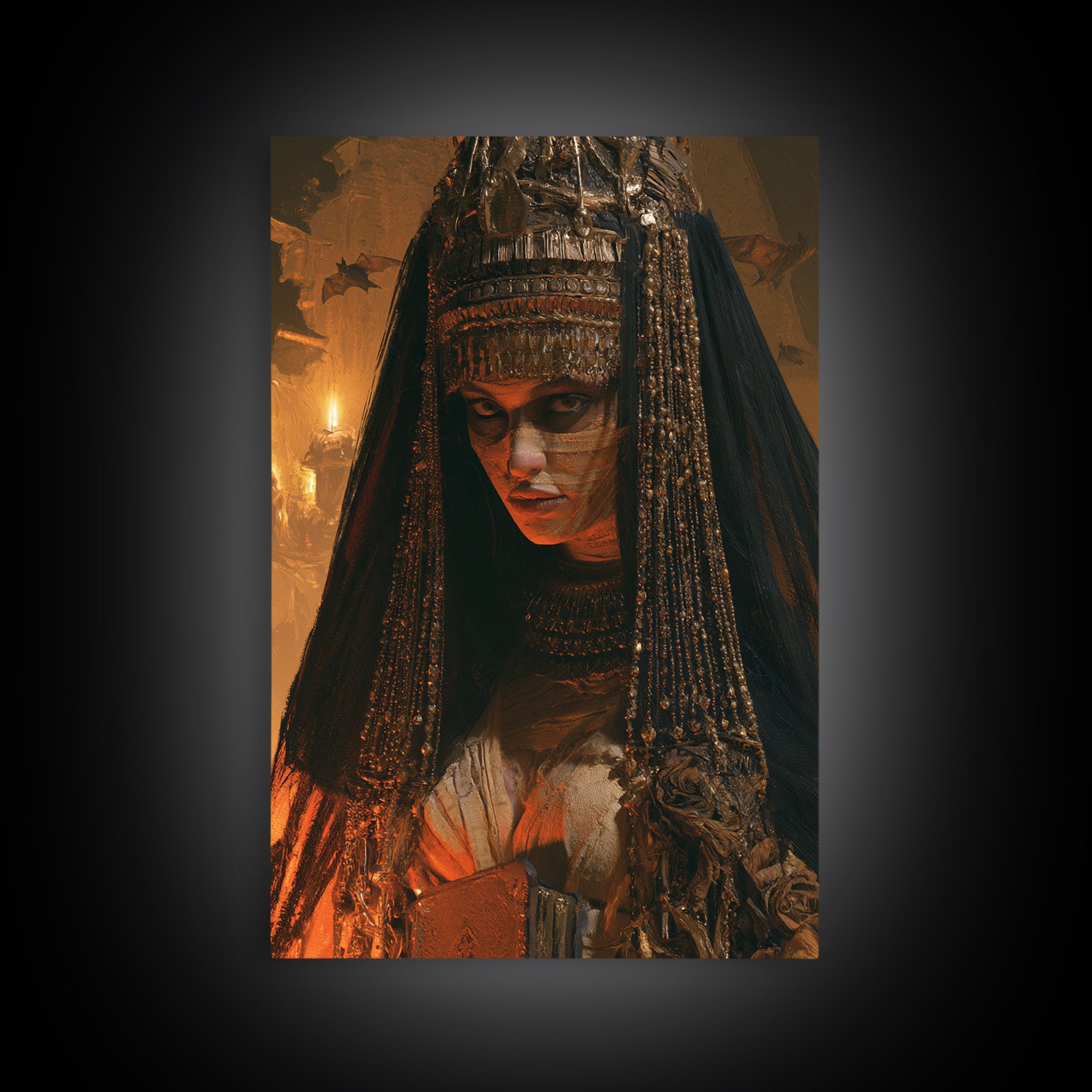 The Lost Nile Countess, Victorian Mummy Portrait, Vertical Canvas Print, Antique Style Decor, Halloween Portrait Art, Classic Monster Art