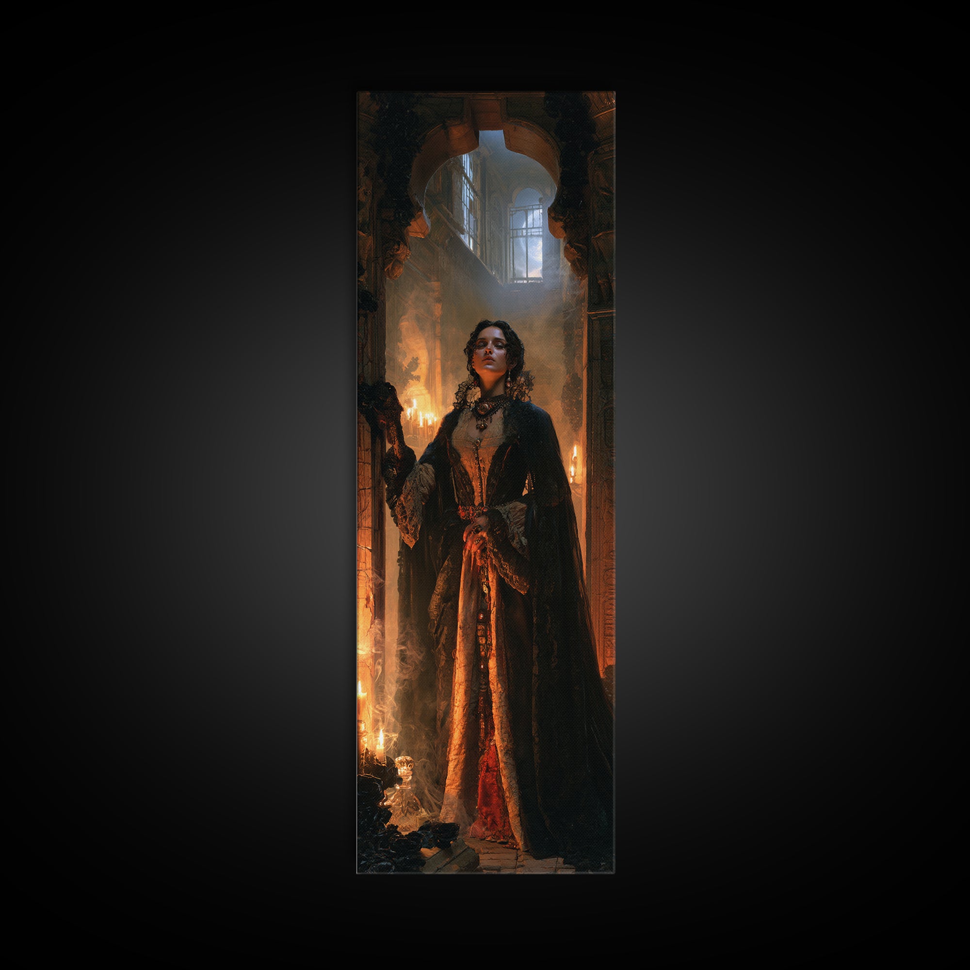 The Lost Nile Countess, Victorian Mummy Portrait, Tall Narrow Canvas Print, Antique Style Decor, Spooky Season Decor, Classic Monster Art