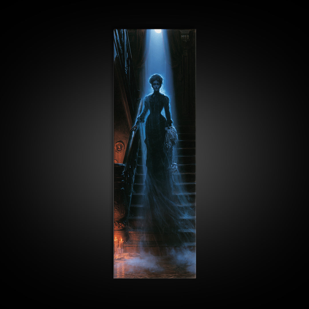 The Staircase Apparition, Victorian Ghost Portrait, Tall Narrow Canvas Print, Macabre Home Decor, Gothic Wall Decor, Classic Monster Art
