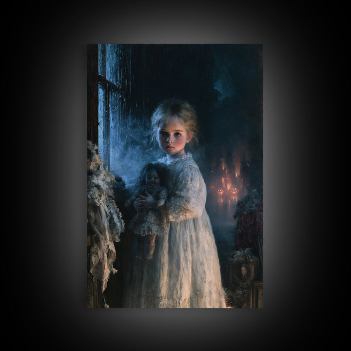The Nursery Wisp, Victorian Ghost Portrait, Vertical Canvas Print, Dark Academia Decor, Gothic Wall Decor, Classic Monster Art