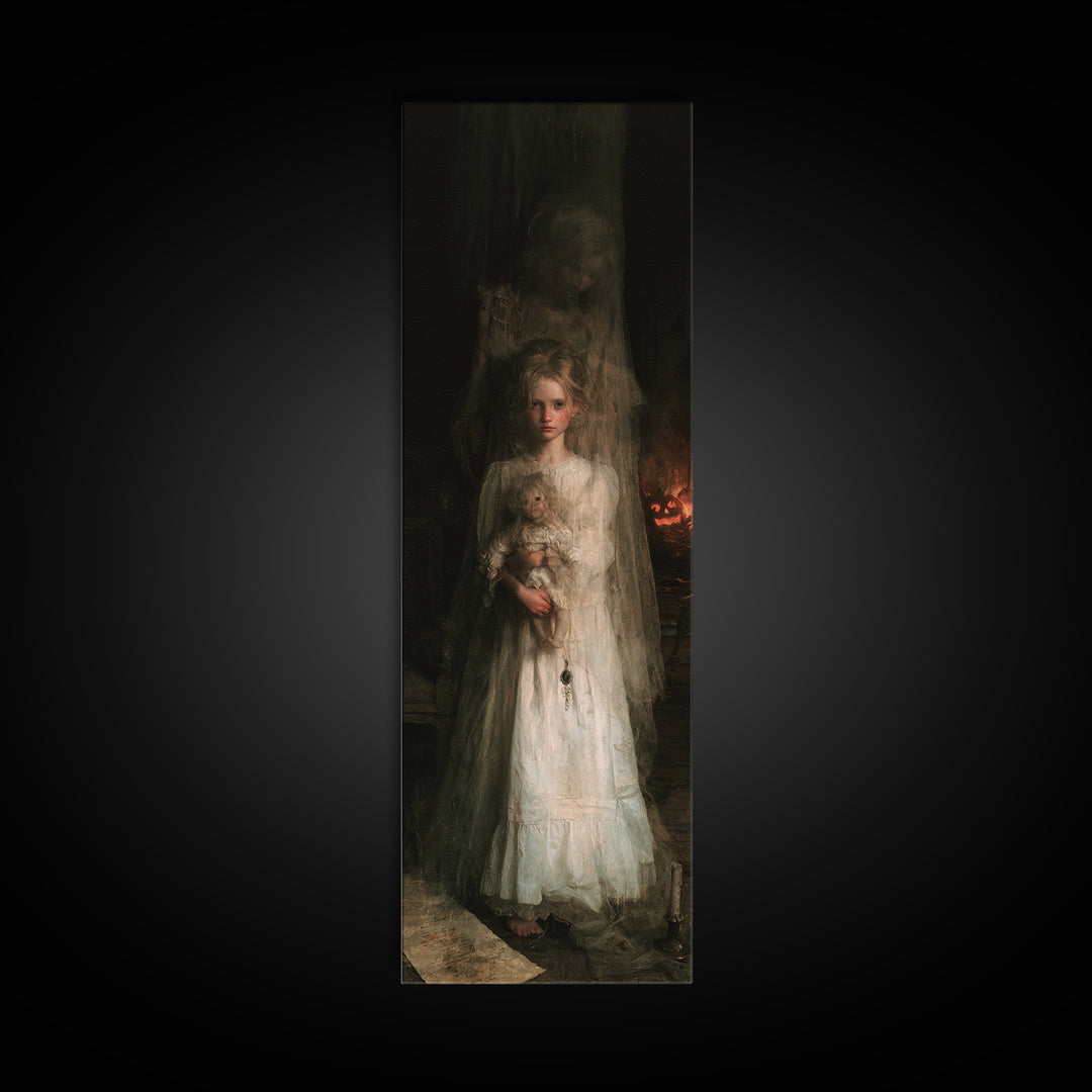 The Nursery Wisp, Victorian Ghost Portrait, Tall Narrow Canvas Print, Gothic Home Decor, Canvas Print, Classic Monster Art