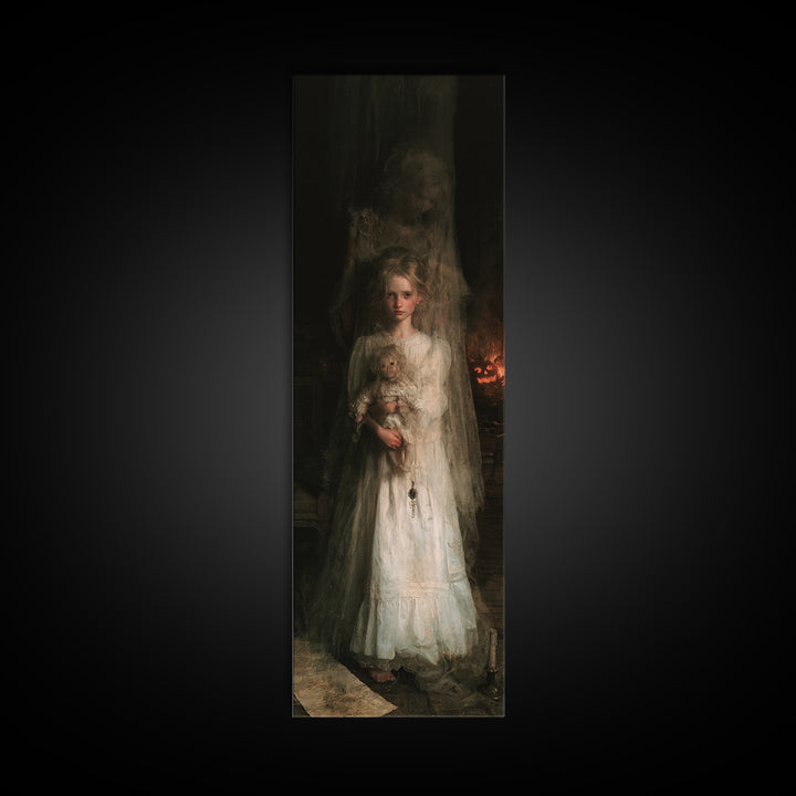 The Nursery Wisp, Victorian Ghost Portrait, Tall Narrow Canvas Print, Gothic Home Decor, Canvas Print, Classic Monster Art