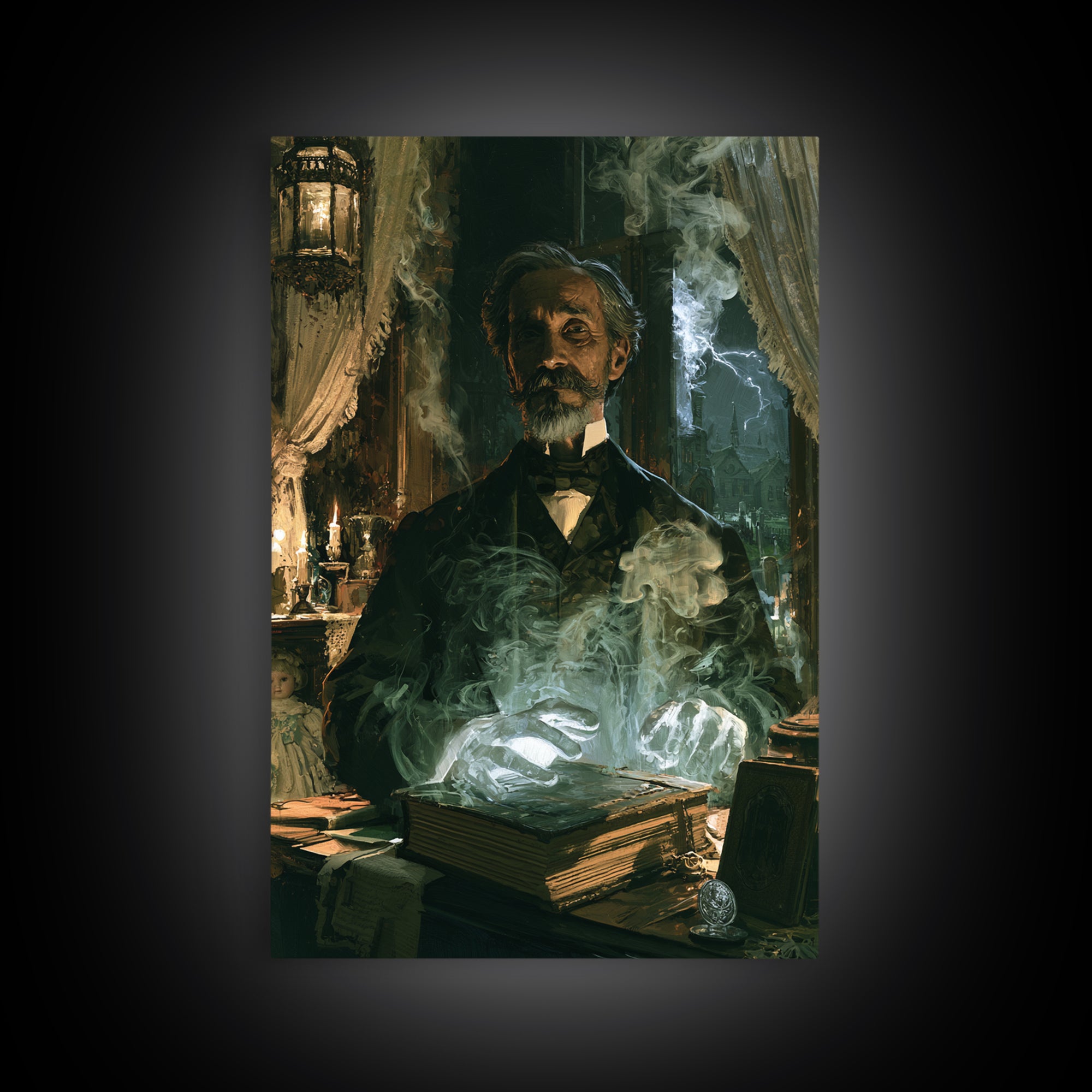 The Library Specter, Victorian Ghost Portrait, Vertical Canvas Print, Classic Halloween Decor, Antique Horror Decor, Classic Monster Art