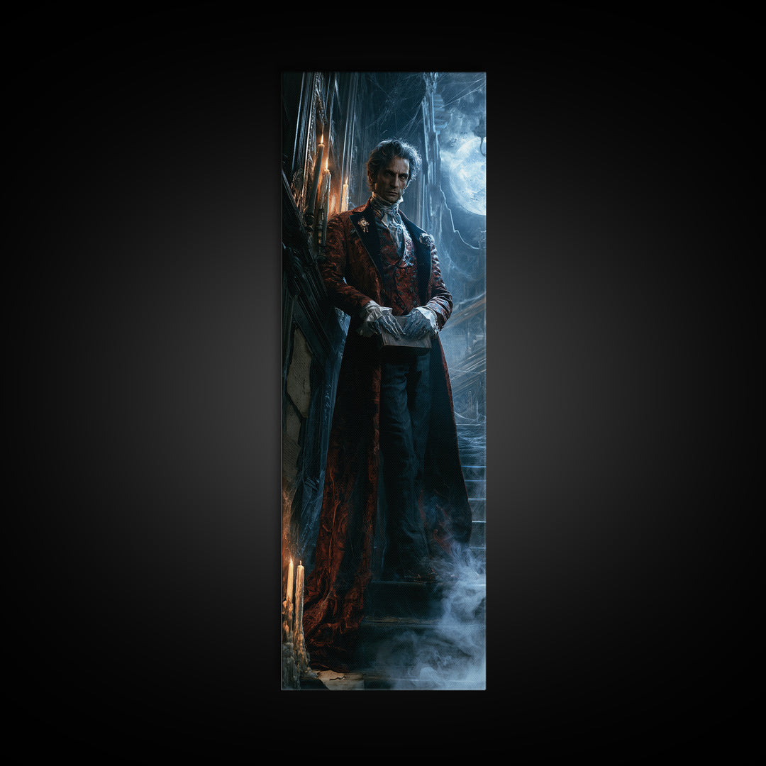 The Library Specter, Victorian Ghost Portrait, Tall Narrow Canvas Print, Macabre Home Decor, Canvas Print, Classic Monster Art