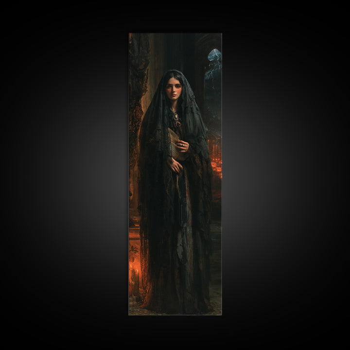 The Veiled Mourner, Victorian Ghost Portrait, Tall Narrow Canvas Print, Classic Halloween Decor, Gothic Wall Decor, Classic Monster Art