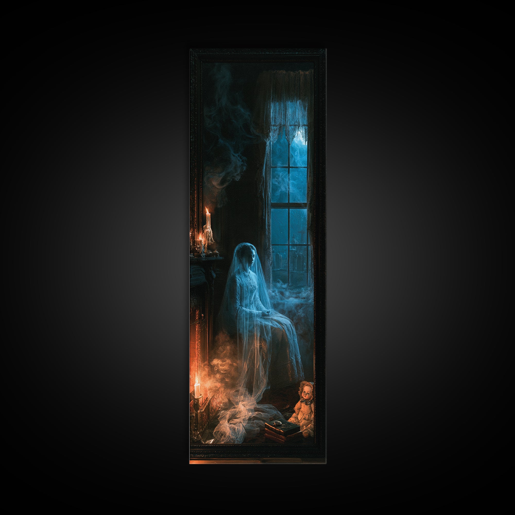 The Hearthside Shade, Victorian Ghost Portrait, Tall Narrow Canvas Print, Macabre Home Decor, Gothic Wall Decor, Classic Monster Art