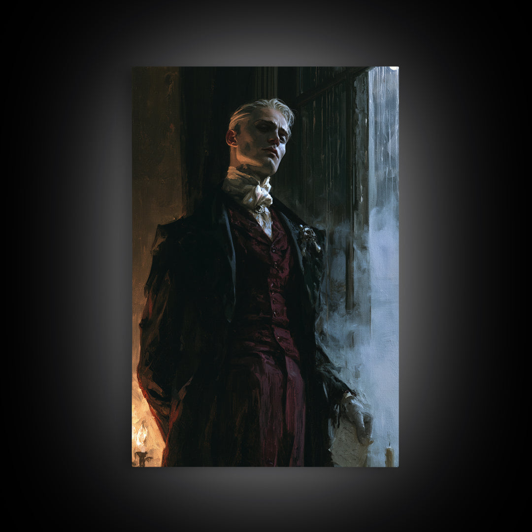 The Ballroom Phantom, Victorian Ghost Portrait, Vertical Canvas Print, Classic Halloween Decor, Gothic Wall Decor, Classic Monster Art