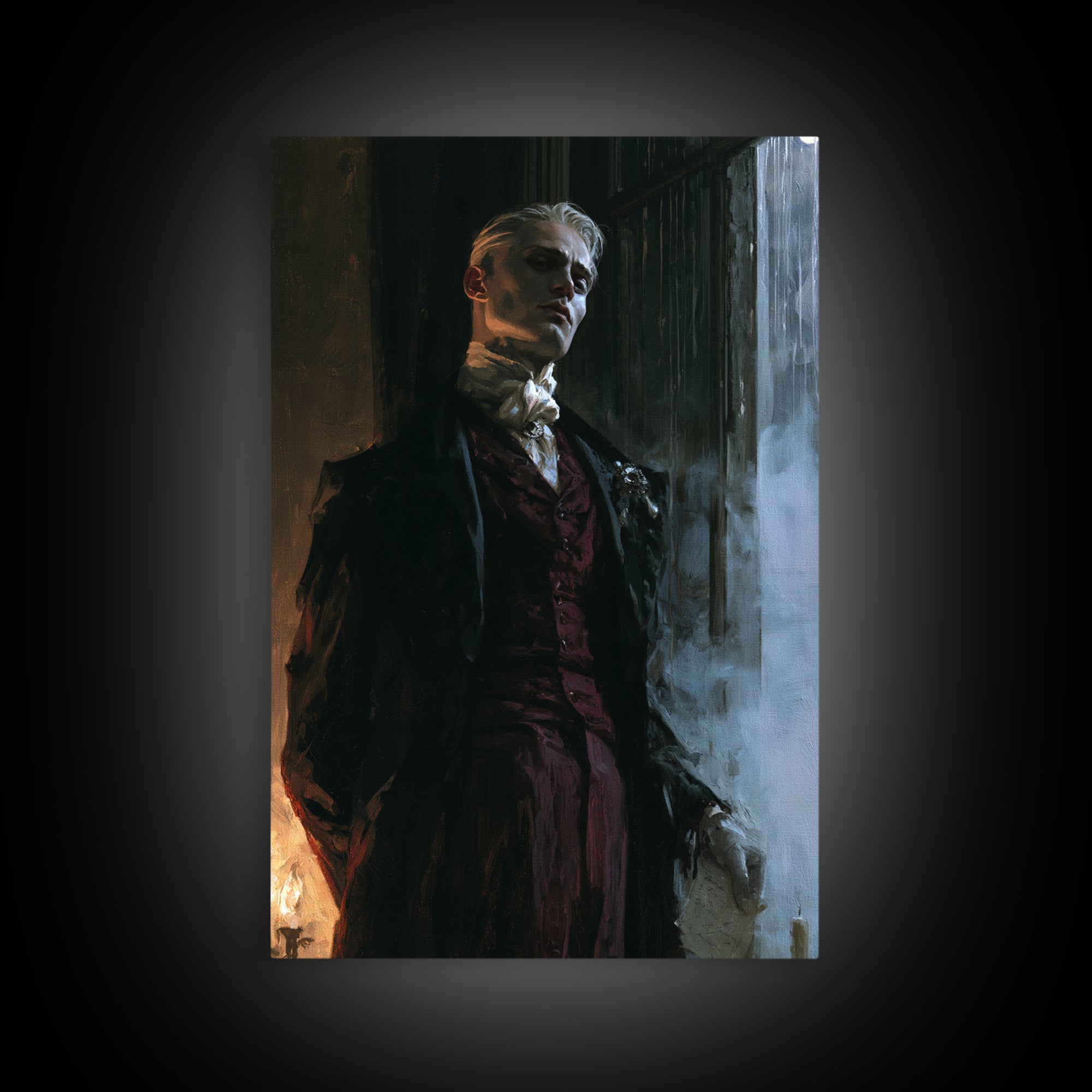 The Ballroom Phantom, Victorian Ghost Portrait, Vertical Canvas Print, Classic Halloween Decor, Gothic Wall Decor, Classic Monster Art