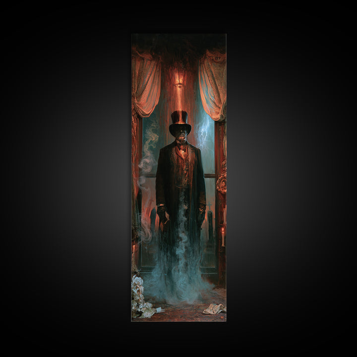 The Railway Ghost, Victorian Ghost Portrait, Tall Narrow Canvas Print, Gothic Home Decor, Halloween Portrait Art, Classic Monster Art