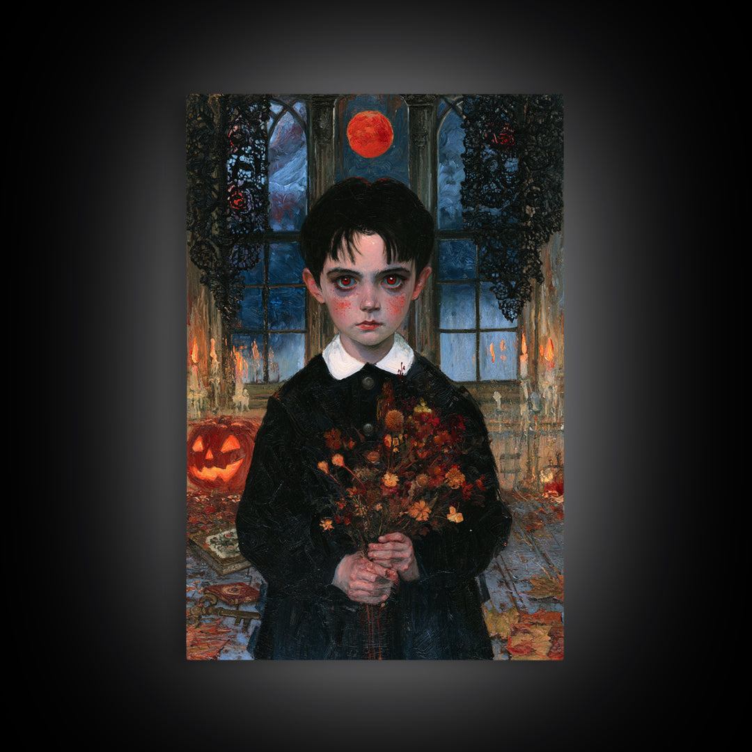The Churchyard Child, Victorian Ghost Portrait, Vertical Canvas Print, Classic Halloween Decor, Canvas Print, Classic Monster Art