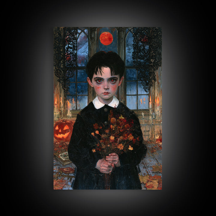 The Churchyard Child, Victorian Ghost Portrait, Vertical Canvas Print, Classic Halloween Decor, Canvas Print, Classic Monster Art