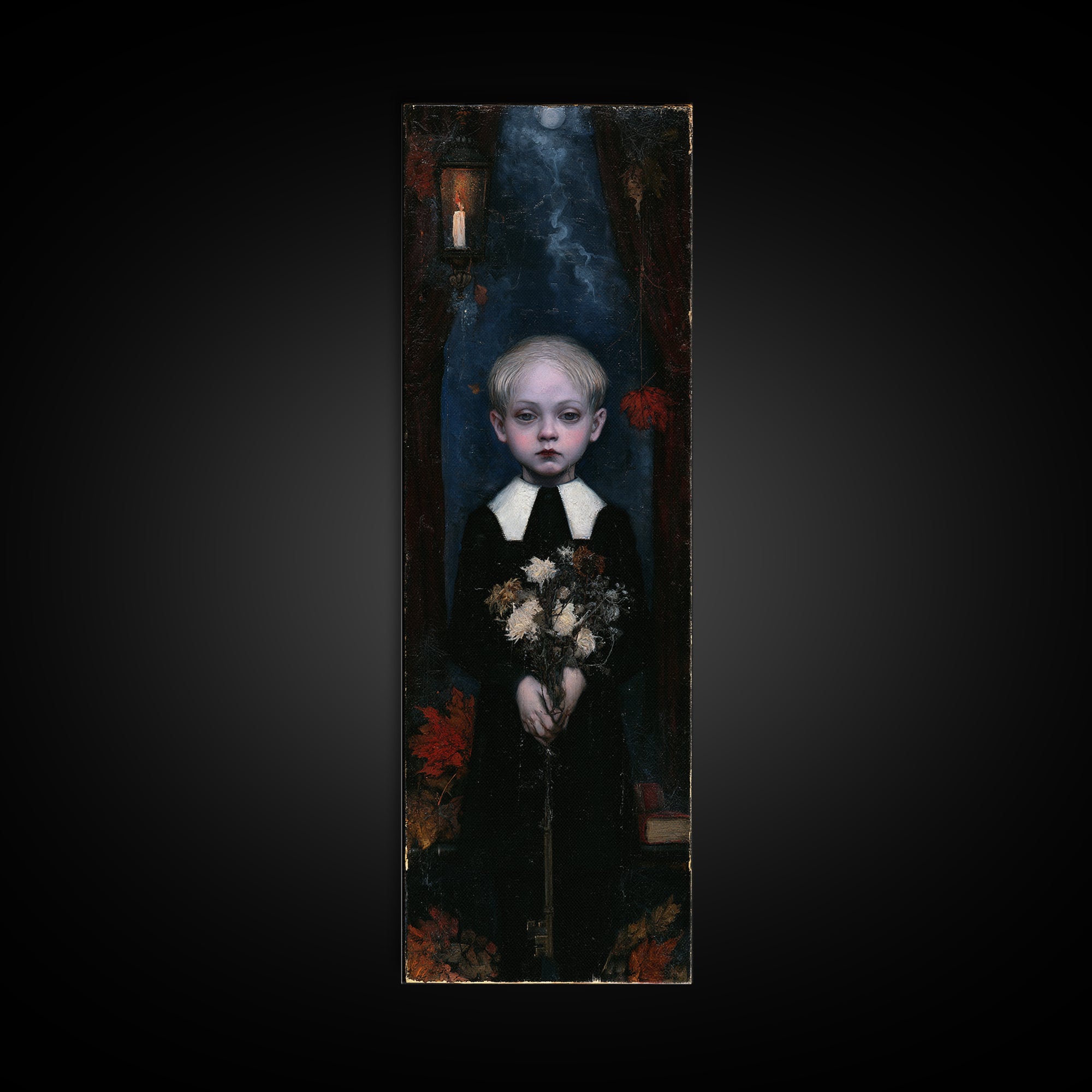 The Churchyard Child, Victorian Ghost Portrait, Tall Narrow Canvas Print, Dark Academia Decor, Antique Horror Decor, Classic Monster Art
