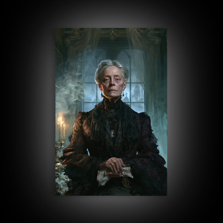 The Widow Of Ash Street, Victorian Ghost Portrait, Vertical Canvas Print, Macabre Home Decor, Spooky Season Decor, Classic Monster Art