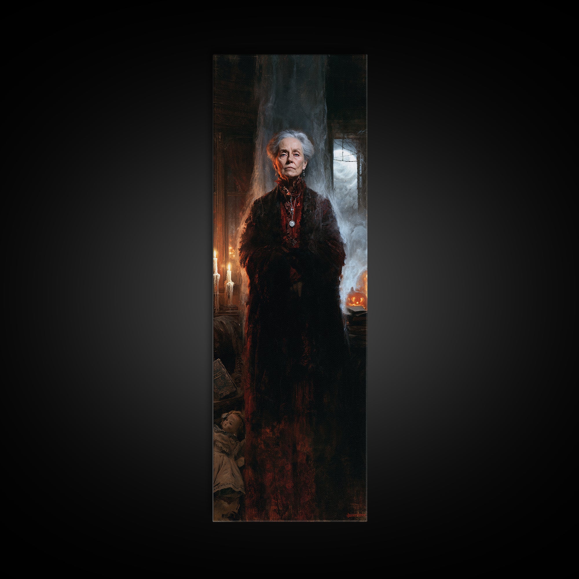 The Widow Of Ash Street, Victorian Ghost Portrait, Tall Narrow Canvas Print, Antique Style Decor, Gothic Wall Decor, Classic Monster Art