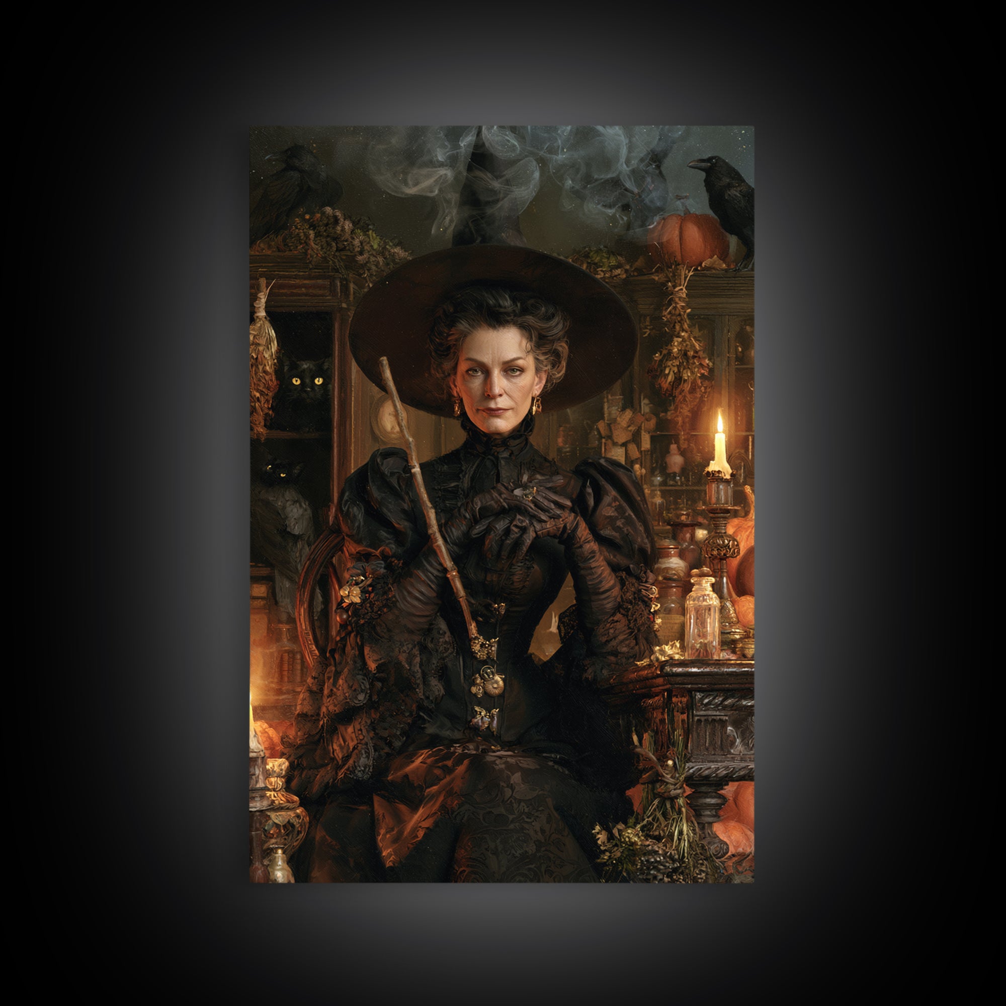 The Blackthorne Matron, Victorian Witch Portrait, Vertical Canvas Print, Dark Academia Decor, Halloween Portrait Art, Classic Monster Art