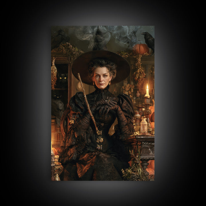 The Blackthorne Matron, Victorian Witch Portrait, Vertical Canvas Print, Dark Academia Decor, Halloween Portrait Art, Classic Monster Art