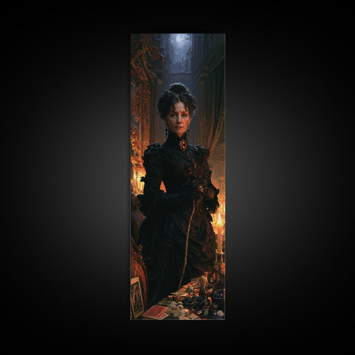The Blackthorne Matron, Victorian Witch Portrait, Tall Narrow Canvas Print, Antique Style Decor, Canvas Print, Classic Monster Art