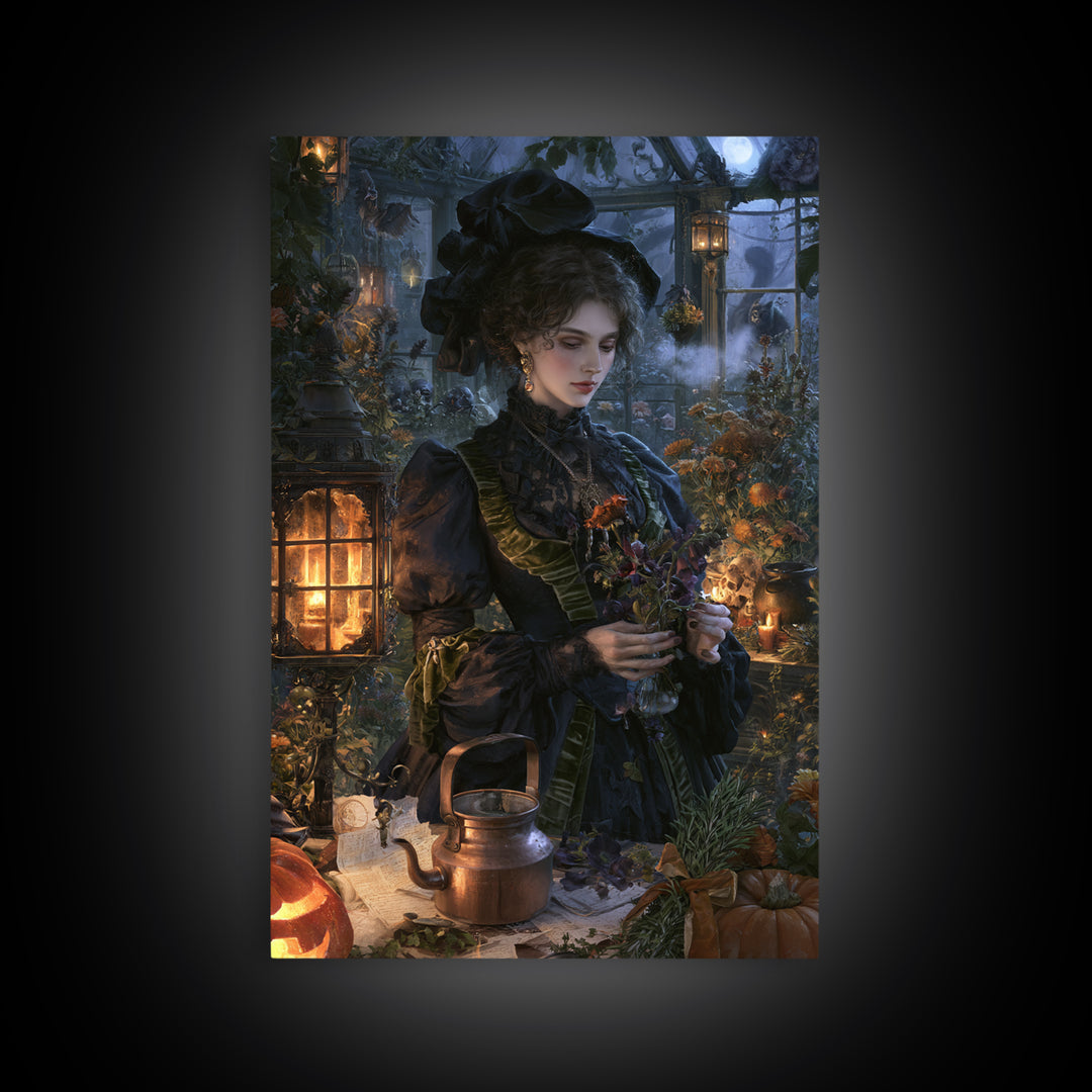 The Greenhouse Witch, Victorian Witch Portrait, Vertical Canvas Print, Macabre Home Decor, Gothic Wall Decor, Classic Monster Art