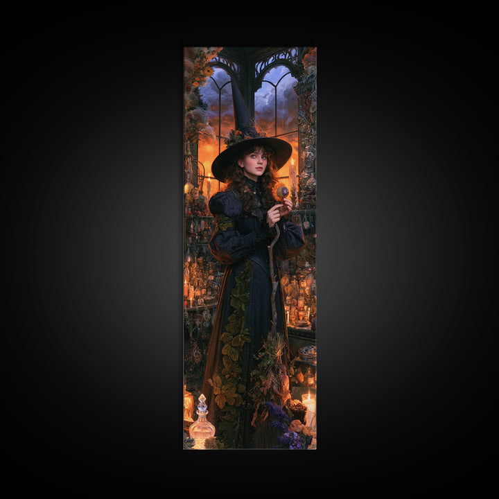 The Greenhouse Witch, Victorian Witch Portrait, Tall Narrow Canvas Print, Antique Style Decor, Antique Horror Decor, Classic Monster Art