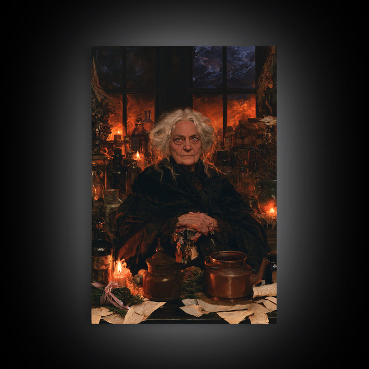 The Sea-Witch Aunt, Victorian Witch Portrait, Vertical Canvas Print, Dark Academia Decor, Antique Horror Decor, Classic Monster Art