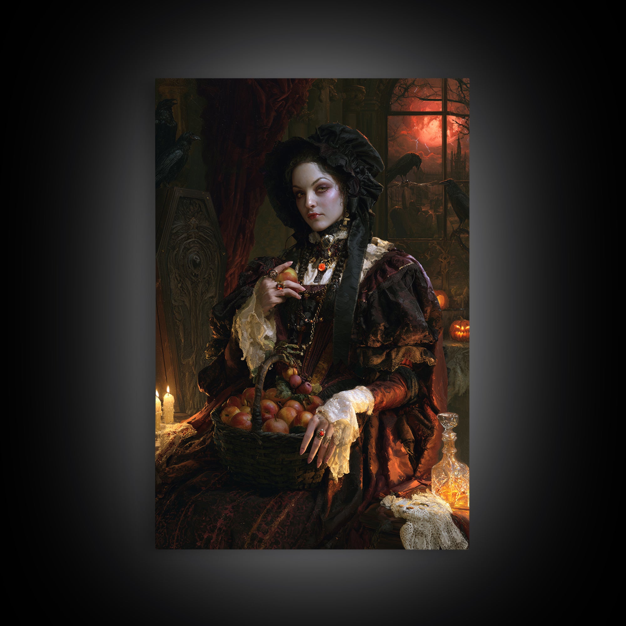 The Orchard Hexer, Victorian Witch Portrait, Vertical Canvas Print, Macabre Home Decor, Halloween Portrait Art, Classic Monster Art